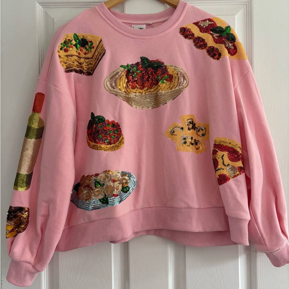 QUEEN OF SPARKLES Queen of Carbs Pink Sweater